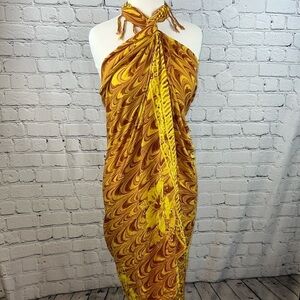 Hawaiian Hibiscus Scarf Sarong Coverup 42x60 Goldenrod & Terracotta